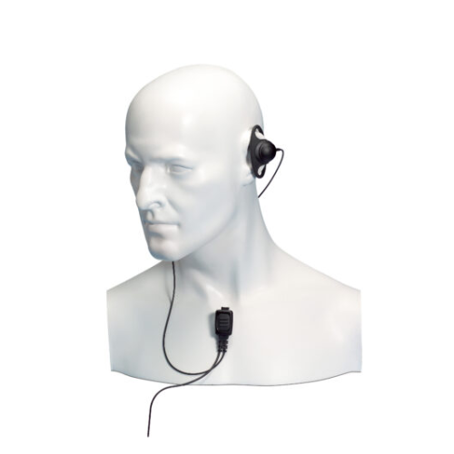 Collection of Entel EA12/DT9  ‘D’ shaped, soft rubber-feel earpiece, tie clip microphone in a gallery layout